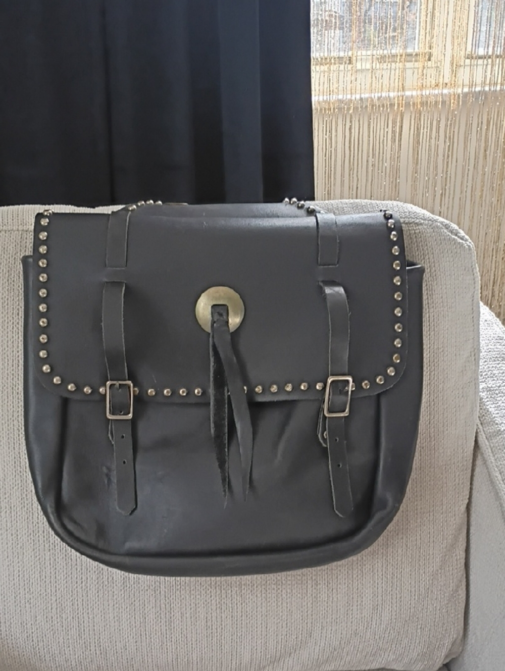Classic Black Studded Leather Crossbody Bag